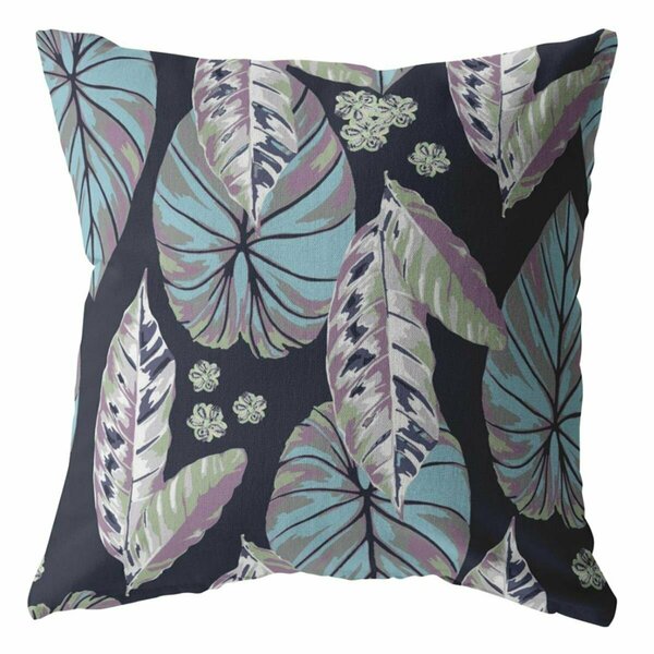 Homeroots 16 in. Tropical Leaf Indoor & Outdoor Throw Pillow Light Blue & Purple 412651